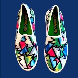 Loudmouth canvas sneakers Girls size 4 Bright neon colorful slip-on shoes